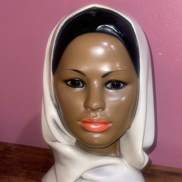 Marwal Bust African American Woman in Hijab MCM Chalkware Middle East Vintage - Picture 1 of 11